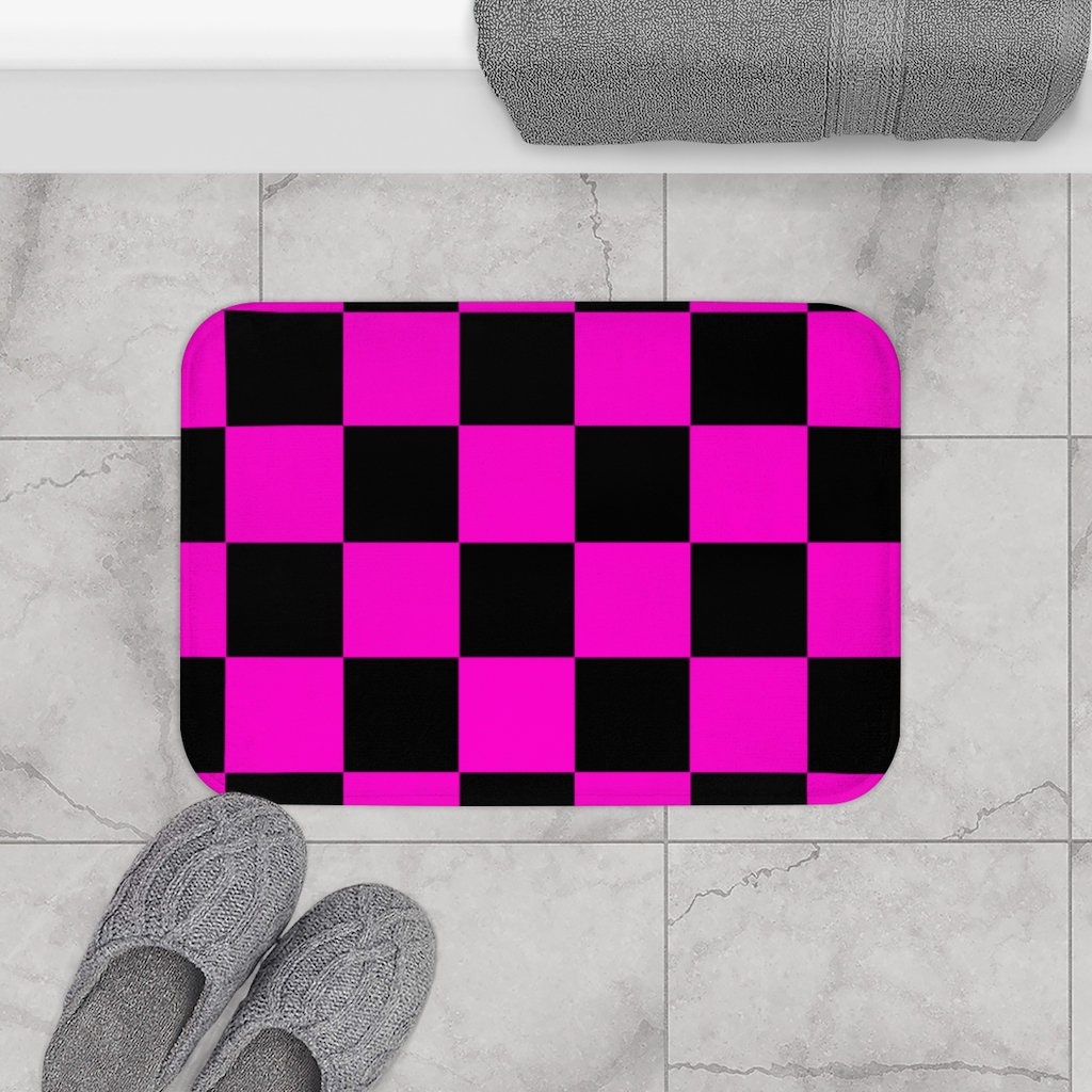 Black and Pink Checker Bath Mat Etsy