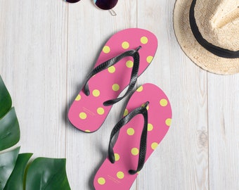 Brillantes Rosa mit Dolly Yellow Polka Dots Flip-Flops für Erwachsene