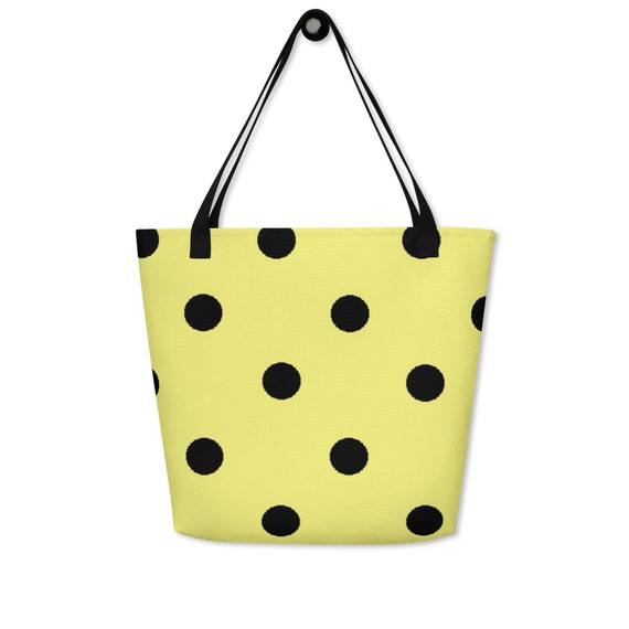 Dolly Yellow with Black Polka Dots Large Tote Bag
