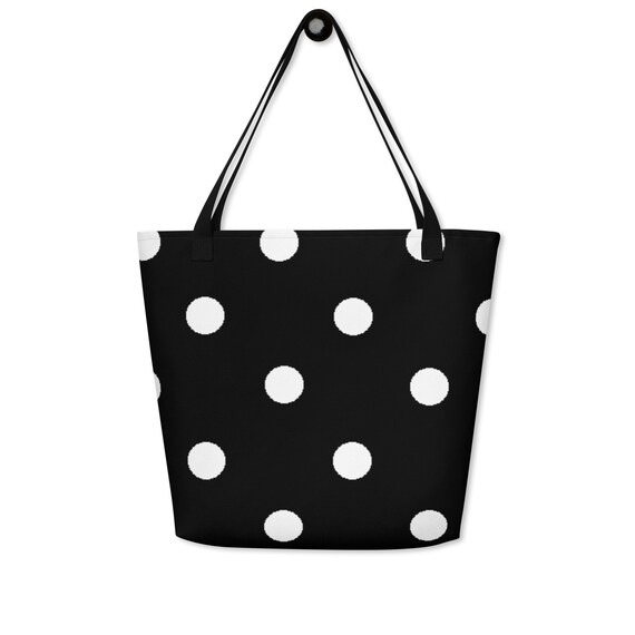 Black with White Polka Dots Large Tote Bag