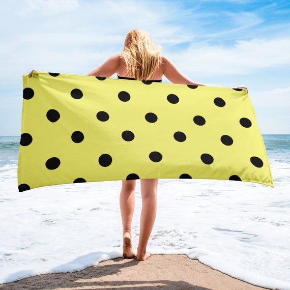 Dolly Yellow with Black Polka Dots Beach Towel, Vibrant Color Pool Towel, Soft Premium Quality Bath Towel,  30 x 60