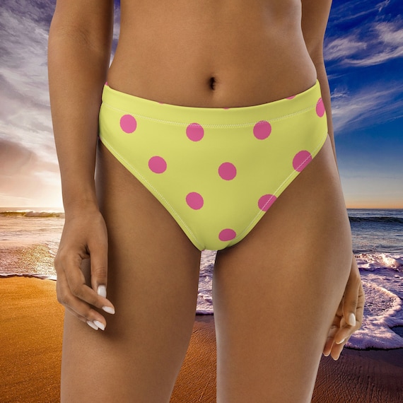 Yellow and Brilliant Rose Pink High Waisted Bikini Bottoms, Mix and Match Women's Swimsuits