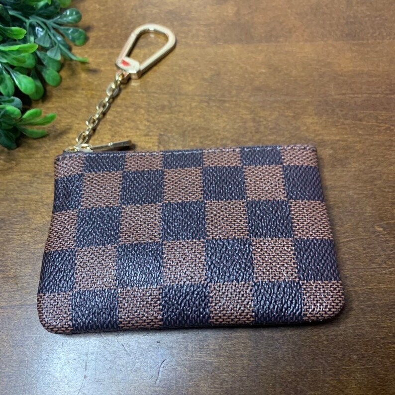 brown checkered coin purse