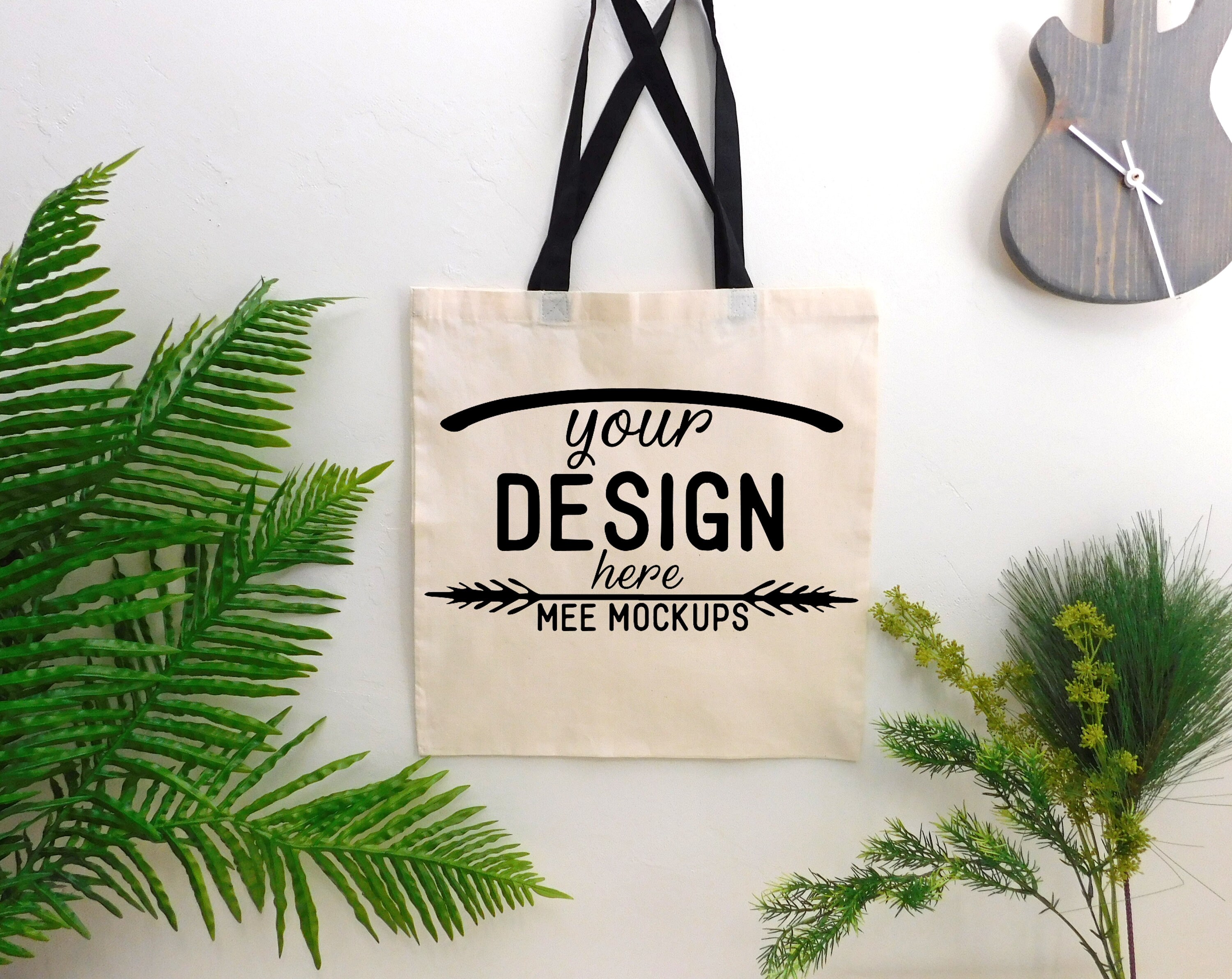 Download Hanging Tote Bag Mockup with Black Handle Natural Canvas ...