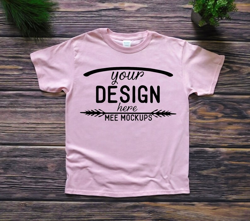 Kids Unisex T-shirt Mockups Kids Blank T-shirt Template Light Pink Gildan Kids T-shirt Mockups Light Pink Youth T-shirt Mockup