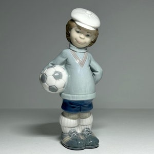 Lladro Soccer Player Puppet Porcelain Figurine, Lladro Girl with Football Figurine, Lladró Soccer Player Puppet No 4967