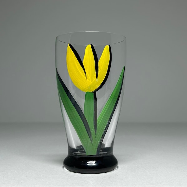 Ulrica Hydman-Vallien Hand Painted Tumbler #99244 'Tulipa', Kosta Boda Ulrica Hydman Vallien Tulipa Drinking Glass