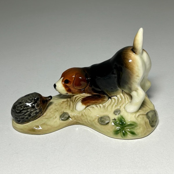 Rare Goebel Figurine 'Puppy with Hedgehog', Goebel Germany Porcelain Figurine Dog with Hedgehog, Goebel Dog and Hedgehog