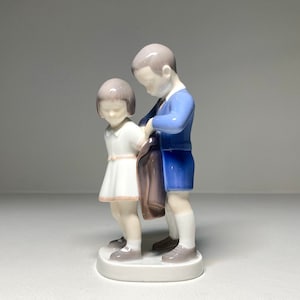Bing and Grondahl Figurine #2312 Young Gentleman, Bing and Grøndahl Porcelain Figurine 2312, B&G Figurine Young Gentleman Helping a Girl