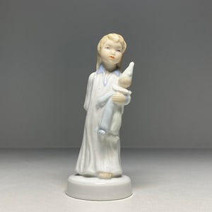 Royal Dux Czechoslovakia Hand Painted Porcelain Figurine Girl with Doll, Royal Dux Bohemia Porcelain Figurine