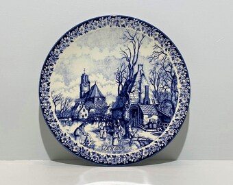Delft Decor Holland Windmill Plates Blue and White Plates collectible Plates Holland Decor Sweden Decor Wooden Dock Stone Arch Bridge Etsy