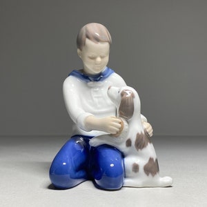 Bing & Grondahl Porcelain Figurine #2334 Boy with Dog, Bing and Grøndahl Figurine &#39;True Friendship&#39;, B and G Figurine Boy Brushing His Dog