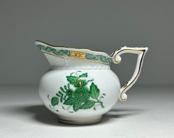 Herend Porcelain Apponyi Green Creamer Jug #642, Herend Hungary Porcelain Chinese Bouquet Milk Jug, Herend Chinese Bouquet Apponyi Pitcher