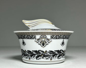 Rosenthal Versace Marqueterie Porcelain Sugar Bowl, Versace Marqueterie Porcelain Lidded Bowl, Rosenthal Versace Sugar Bowl with Lid