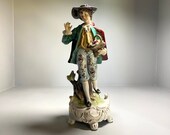 Gorgeous Antique German Rococo 1800s or 1900s Hand Painted Porcelain Figurine, Vintage Probably Dresden or Sitzendorf Figurine