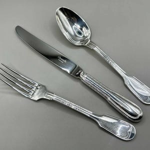 Set of 3 Christofle France Silver Plate Flatware, Christofle France Dinner Fork, Knife and Soup Spoon, Christofle France Silverware