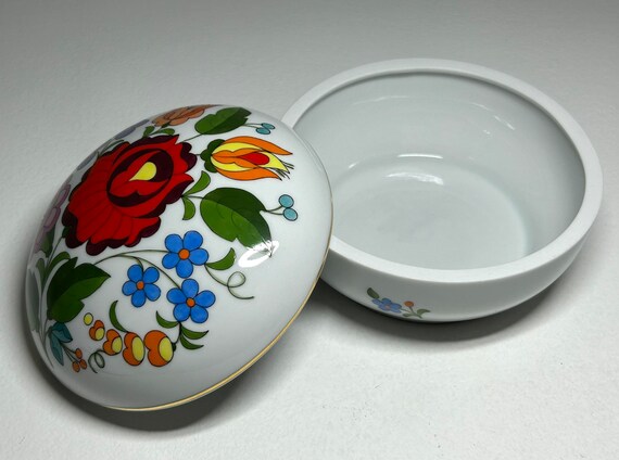 Kalocsa Hungary Hand Painted Porcelain Bonbonniere, Kalocsa
