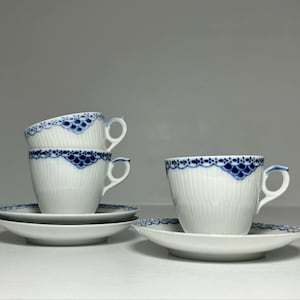 Set of 3 Royal Copenhagen Princess (Princesse) Coffee Sets No 111/719, Royal Copenhagen Denmark Princess Coffee Cups and Saucers 111/719