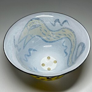 Rare Ulrica Hydman-Vallien Atelier Signed Art Glass Bowl, Kosta Boda Afors Ulrica Hydman Vallien Birds and Faces Art Glass Vase image 2