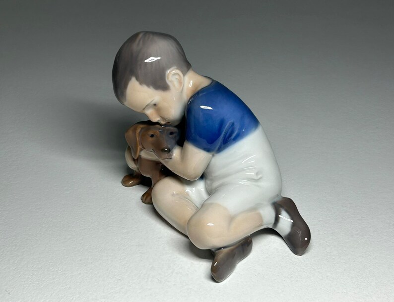 Royal Copenhagen Porcelain Figurine 'True Friendship' #1951, Royal Copenhagen Boy with Dog Figurine by Ingeborg Plockross Irminger image 4