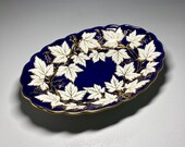 Meissen Porcelain Cobalt Blue and Gold Serving Dish, Meissen Crossed Swords Platter, Meissen Germany Grape Leaf Cabinet Dish