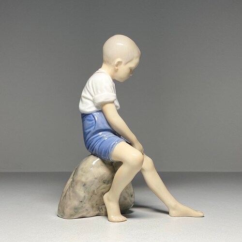 Bing and Grondahl Figurine #1757 Boy Sitting shops on a Rock, Bing and Grøndahl Porcelain Figurine 1757, B&G Figurine Boy on a Rock