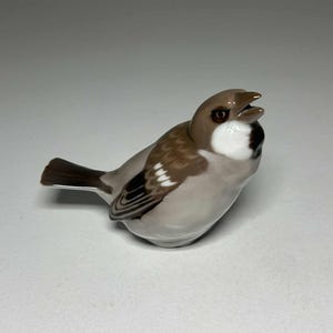 Bing & Grondahl Porcelain Figurine #1607 Sparrow Bird Singing, Bing and Grøndahl Sparrow Bird Figurine by C. Mortensen