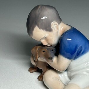 Royal Copenhagen Porcelain Figurine 'True Friendship' #1951, Royal Copenhagen Boy with Dog Figurine by Ingeborg Plockross Irminger image 2