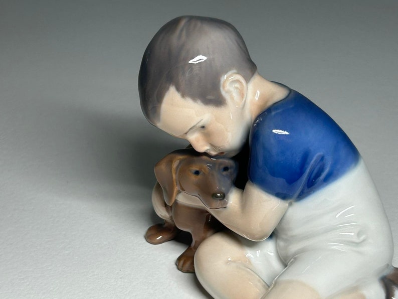 Royal Copenhagen Porcelain Figurine 'True Friendship' #1951, Royal Copenhagen Boy with Dog Figurine by Ingeborg Plockross Irminger image 2