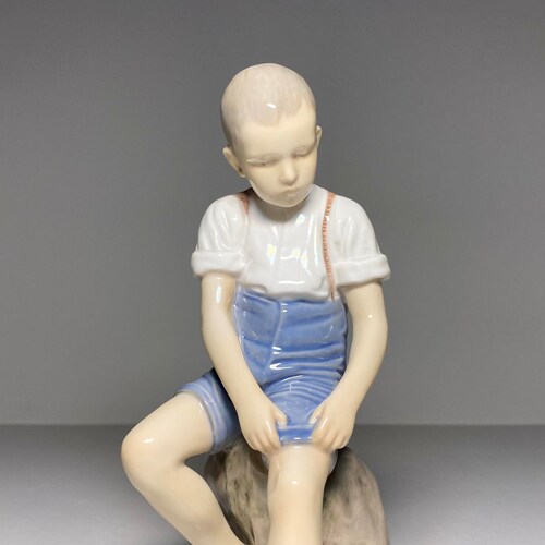 Bing and Grondahl Figurine #1757 Boy Sitting shops on a Rock, Bing and Grøndahl Porcelain Figurine 1757, B&G Figurine Boy on a Rock
