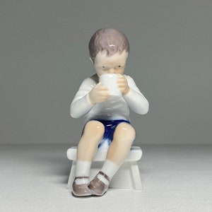 Bing & Grondahl Porcelain Figurine #1713 Victor Boy Drinking Milk, Vintage Bing and Grøndahl Victor Drinking Milk