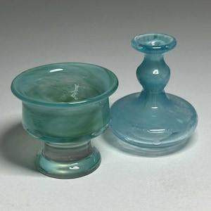 Set of 2 Kosta Boda Bertil Vallien Art Glass Miniatures No 1 and 8, Bertil Vallien Boda Afors Miniature Footed Bowl and Bottle Vase