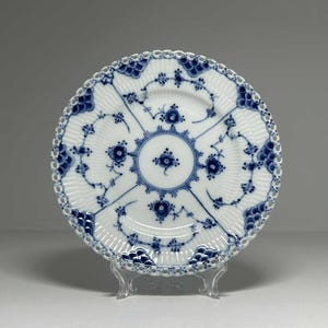 Royal Copenhagen Blue Fluted Full Lace Plate #1087, Royal Copenhagen Full Lace Dessert Plate #1087, Blue Fluted Full Lace Plate