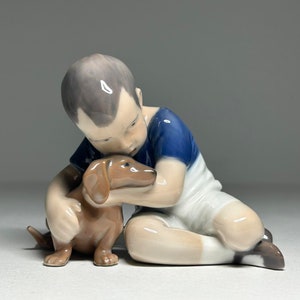 Royal Copenhagen Porcelain Figurine 'True Friendship' #1951, Royal Copenhagen Boy with Dog Figurine by Ingeborg Plockross Irminger image 1