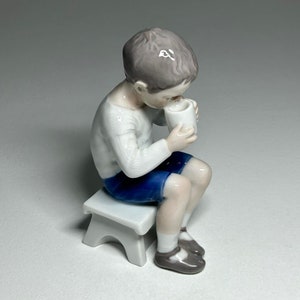Bing & Grondahl Porcelain Figurine #1713 Victor Boy Drinking Milk, Vintage Bing and Grøndahl Victor Drinking Milk