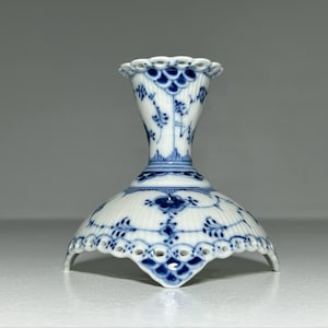 Royal Copenhagen Blue Fluted Full Lace Candlestick #1138, Royal Copenhagen Musselmalet #1138 Candlestick Holder
