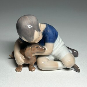 Royal Copenhagen Porcelain Figurine 'True Friendship' #1951, Royal Copenhagen Boy with Dog Figurine by Ingeborg Plockross Irminger image 3