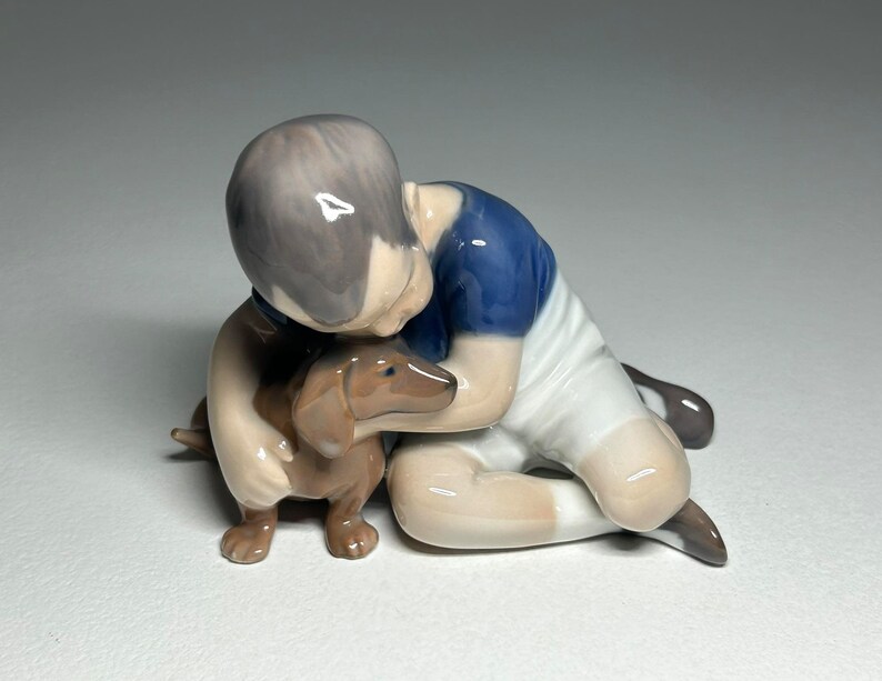 Royal Copenhagen Porcelain Figurine 'True Friendship' #1951, Royal Copenhagen Boy with Dog Figurine by Ingeborg Plockross Irminger image 3