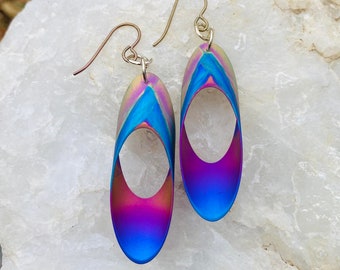 Titanium Large Ellipses Dangle Earrings - Hypoallergenic