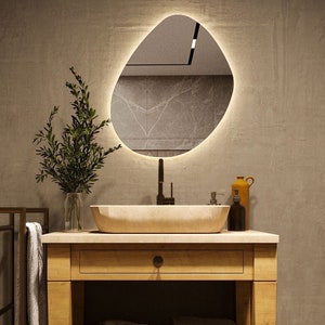 Asymmetrical Mirror With Led Lights Irregular Bathroom Mirror Led Mirror  Wall Decor Shaped Mirror With Lights 