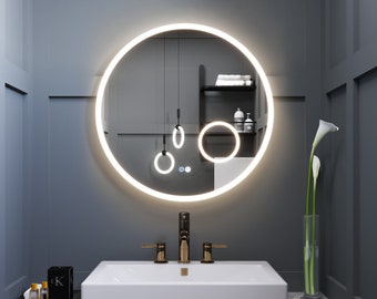 Round Led Bathroom Vanity Mirror, Wall Mounted Light with Touch Button & Anti-Fog