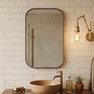 Rectangular Bathroom Wall Mirror, Solid Wood Walnut or Oak Frame, Rustic Entryway Mirror