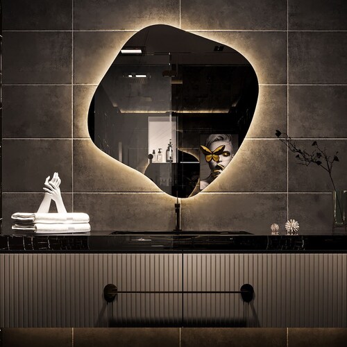 Asymmetrical Set of Mirror With Led Lights Irregular Etsy