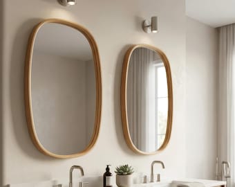 Wood Bathroom Vanity Mirrors, Solid Oak or Walnut Frame, Modern Entryway Wall  Mirror