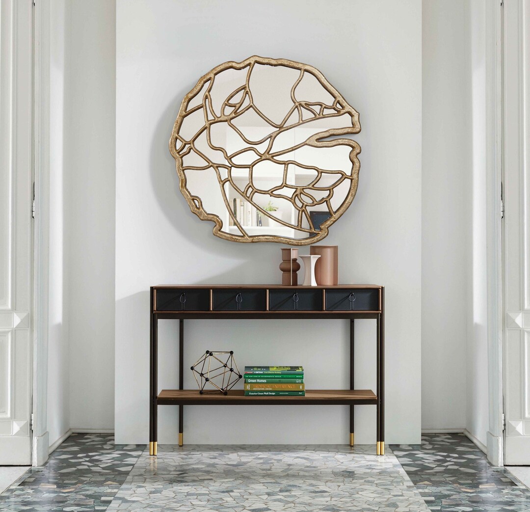 Gold Round Mirror Wall Decor Modern Wood Mirror Wall Art Etsy