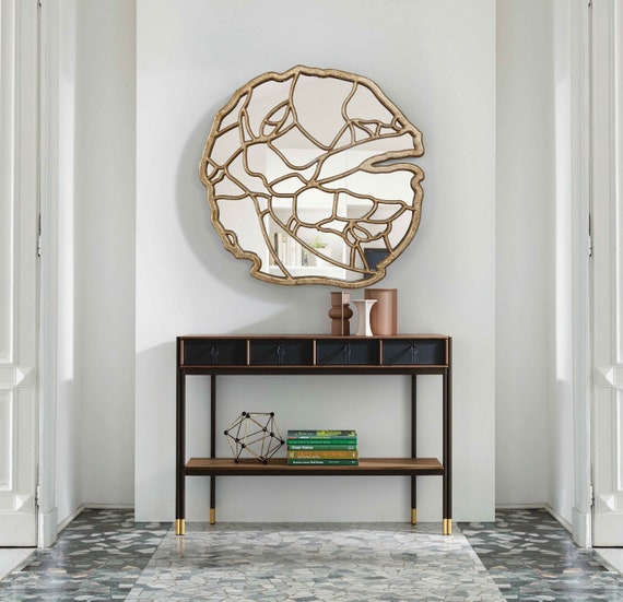 Gold Round Mirror Wall Decor Modern Wood Art Gold Round Mirror Wall Decor Modern, Mirror Wall Art For Living Room
