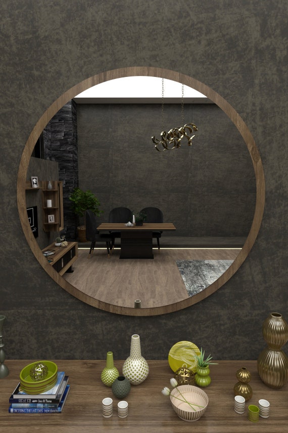 24'' Round Mirror Black Circle Mirror Modern Decoration for Living Room  Bathroom