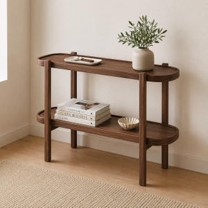 Narrow Walnut Console Table, Entryway Sofa Table, Glass or Wood Top