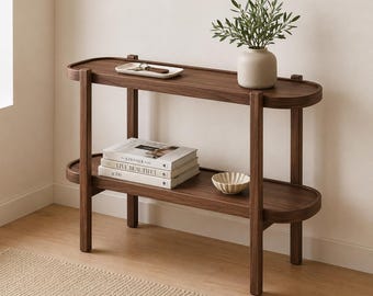 Narrow Walnut Console Table, Entryway Sofa Table, Glass or Wood Top