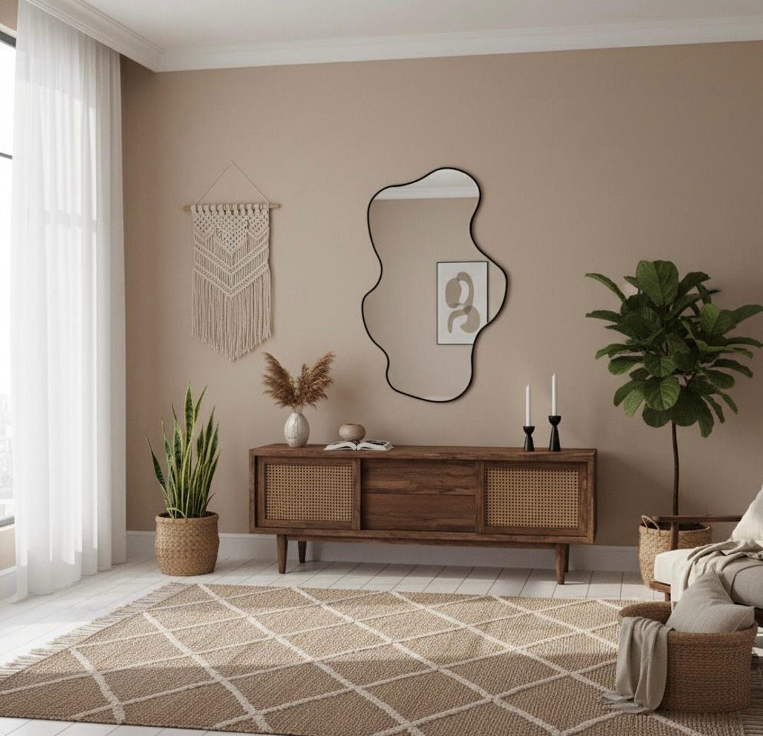 Asymmetrical Wavy Wall Mirror, Organic Modern Home Decor, Black ...